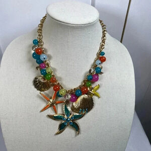 Colorful Starfish and Shell Necklace gold plated findings & chain